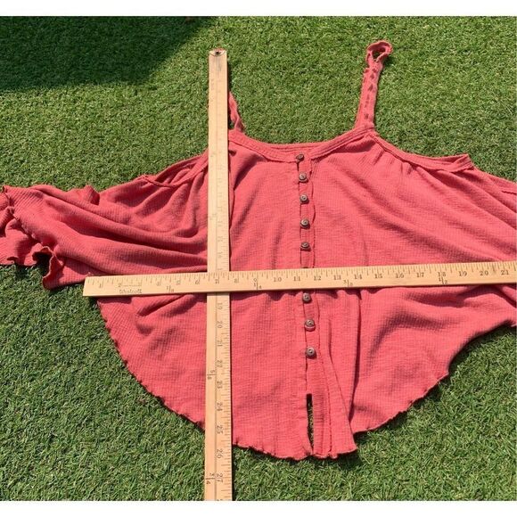 Free People Pink Rose Button Front Dream Weaver BOHO TANK TOP sz M - Picture 4 of 8